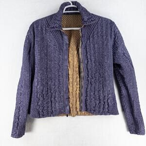 UBU Zip Up Crinkle Stretch Reversible Jacket Purple Gold Pockets Medium